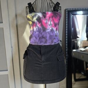 Tie-Dye Corset Top with Black Skirt